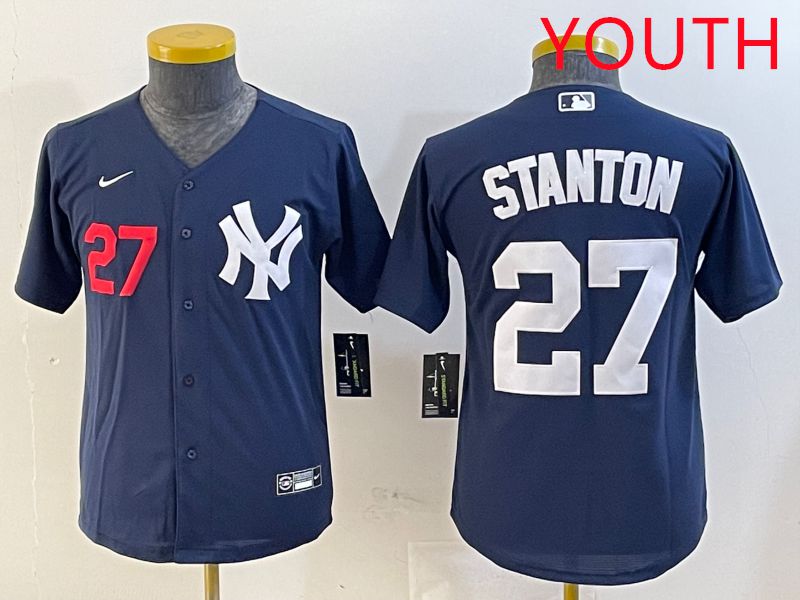 Youth New York Yankees 27 Stanton Blue Game 2025 Nike MLB Jersey style 2